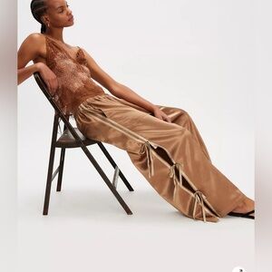 FP X NIGEL PRESTON SATIN SIDE TIE PANTS KHAKI SIZE MEDIUM